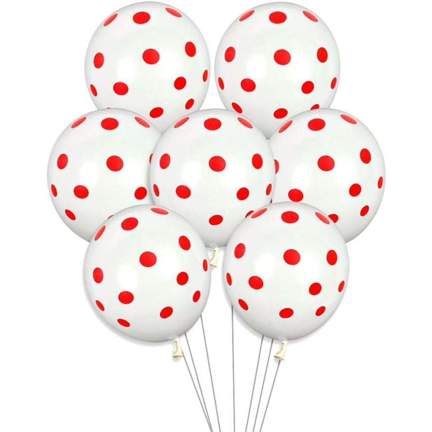 Set 10 Baloane din Latex, Vivimall, Model Party cu Buline, 30 cm, Alb si Rosu, 2.8 g - vivimall.ro