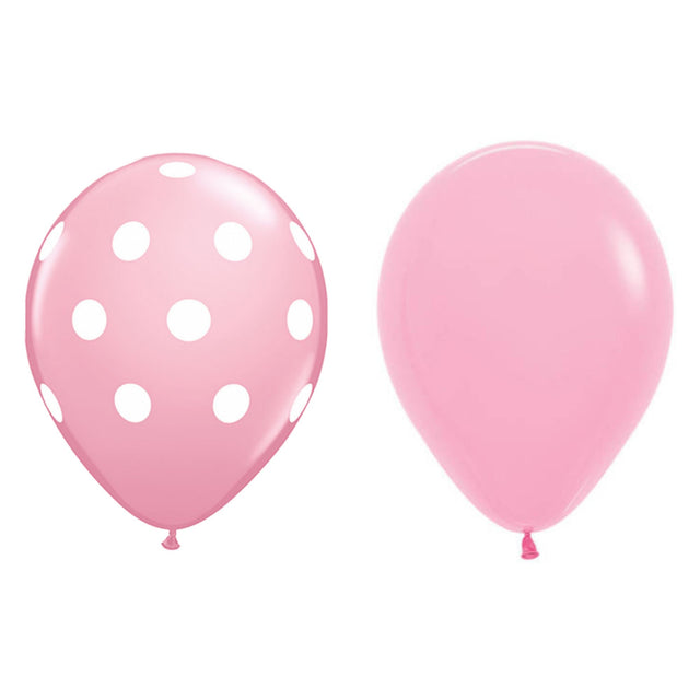 Set 10 Baloane din Latex, Vivimall, Model Party cu Buline si Simple, 30 cm, Roz, 2.8 g - vivimall.ro