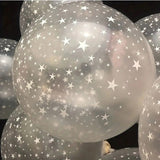 Set 10 Baloane din Latex Transparente, Vivimall, Model Party, 30 cm, Stelute Albe, 2.8 g - vivimall.ro