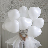 Set 10 Baloane, Vivimall, Model Inima, din Latex, 25 cm, Alb - vivimall.ro