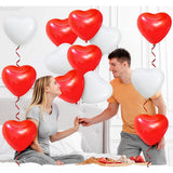 Set 10 Baloane, Vivimall, Model Inima, din Latex, 25 cm, Alb/Rosu - vivimall.ro