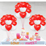 Set 10 Baloane, Vivimall, Model Inima, din Latex, 25 cm, Alb/Rosu - vivimall.ro