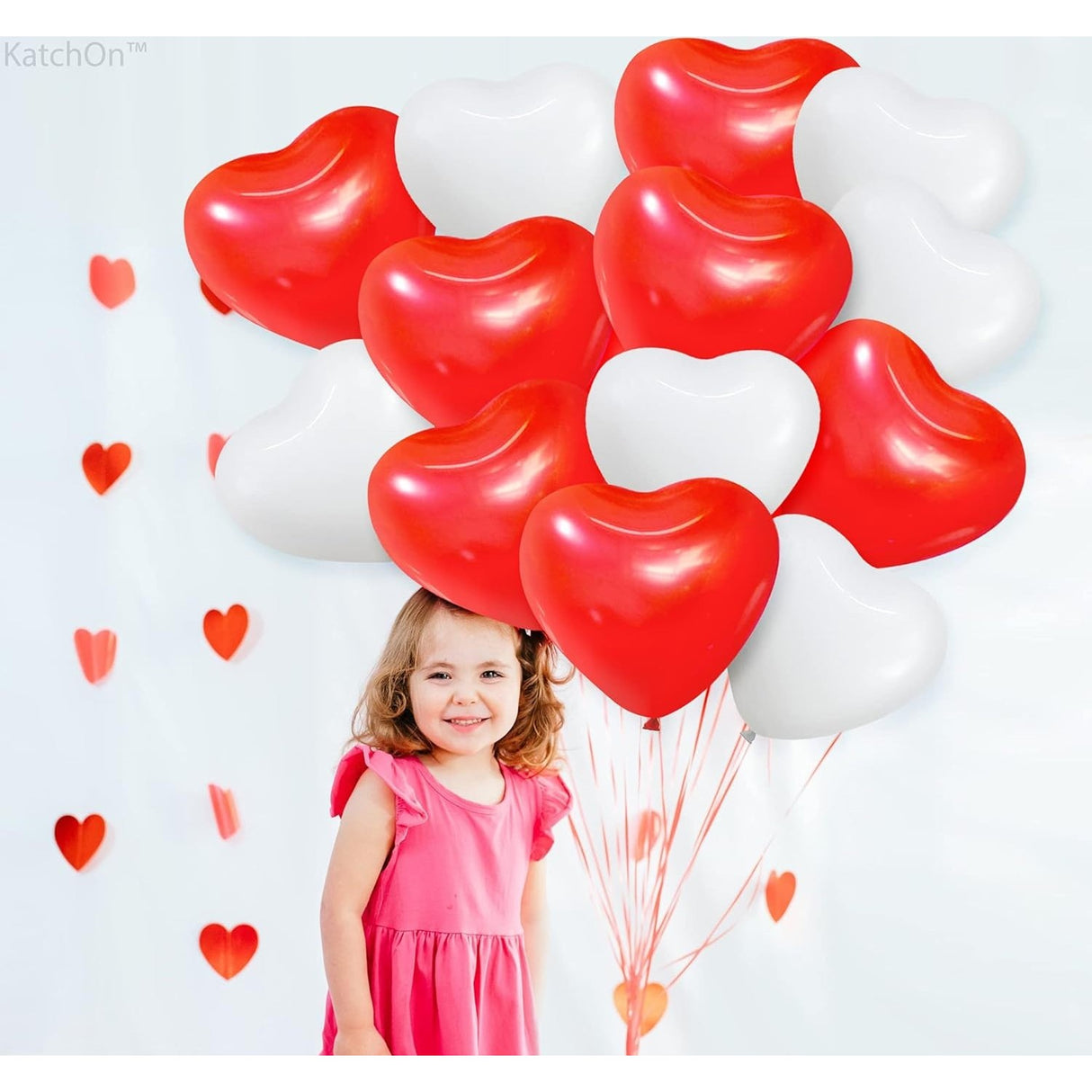 Set 10 Baloane, Vivimall, Model Inima, din Latex, 25 cm, Alb/Rosu - vivimall.ro