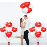 Set 10 Baloane, Vivimall, Model Inima, din Latex, 25 cm, Alb/Rosu - vivimall.ro