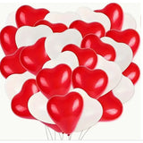 Set 10 Baloane, Vivimall, Model Inima, din Latex, 25 cm, Alb/Rosu - vivimall.ro