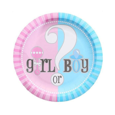 Set 10 Farfurii Gender Reveal, Vivimall, Girl or Boy, din Carton, 22.8 cm, Roz/Albastru - vivimall.ro