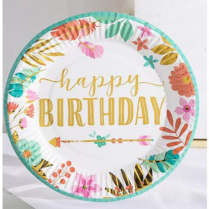 Set 10 Farfurii Carton Happy Birthday Frunze 18 Cm | JoyWare - vivimall.ro
