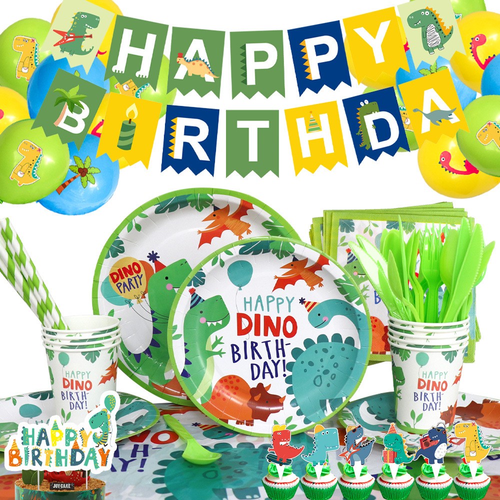 Set 10 Farfurii de Carton Happy Birthday, Vivimall, 23 cm, Tematica Aniversare, Model Dinozauri, Multicolor - vivimall.ro