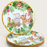 Farfurii Cartonate pentru Petreceri, Vivimall, Farfurii Cartonate de unica Folosinta pentru Zile de Nastere, Model Safari cu Animale, set 10 buc, Diametru 18 cm, Multicolor - vivimall.ro