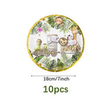 Farfurii Cartonate pentru Petreceri, Vivimall, Farfurii Cartonate de unica Folosinta pentru Zile de Nastere, Model Safari cu Animale, set 10 buc, Diametru 18 cm, Multicolor - vivimall.ro