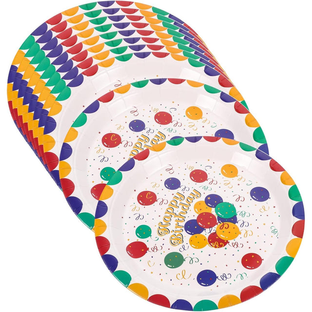 Set 10 Farfurii de Unica Folosinta, Vivimall, din Carton, 23 cm, Model Happy Birthday, Multicolor - vivimall.ro