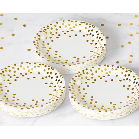 Set 10 Farfurii Unica Folosinta, Imprimeu Cu Buline, Din Carton, Diametru 18 Cm, Alb/ - vivimall.ro