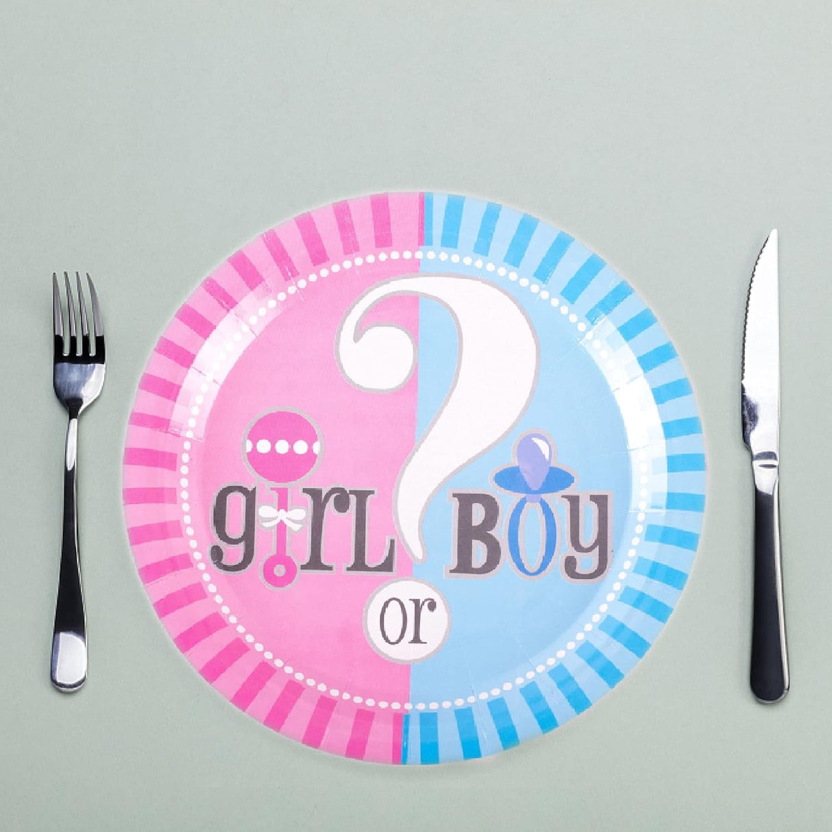 Set 10 Farfurii Gender Reveal, Vivimall, Girl or Boy, din Carton, 18 cm, Roz/Albastru - vivimall.ro