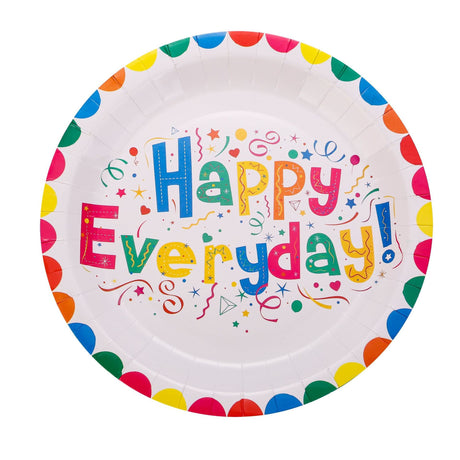 Set 10 Farfurii Happy Everyday, Vivimall, 23 cm, din Hartie 300 g, Multicolor - vivimall.ro