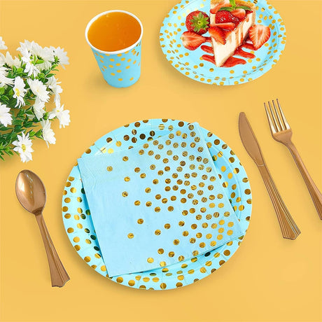 Set 10 Farfurii Din Carton Albastre Cu Buline 18 Cm | FunVille - vivimall.ro