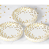 Set 10 Farfurii Unica Folosinta, Vivimall, Imprimeu cu Buline, din Carton, Diametru 23 cm, Alb/Auriu - vivimall.ro