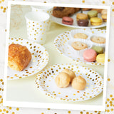 Set 10 Farfurii Unica Folosinta, Vivimall, Imprimeu cu Buline, din Carton, Diametru 23 cm, Alb/Auriu - vivimall.ro