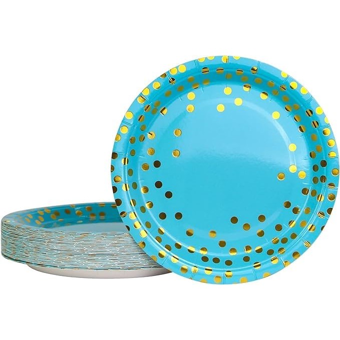 Set 10 Farfurii Din Carton Albastre Cu Buline 23 Cm | FunVille 2 - vivimall.ro