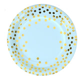 Set 10 Farfurii Unica Folosinta, Vivimall, Imprimeu cu Buline, din Carton, Diametru 23 cm, Albastru/Auriu - vivimall.ro