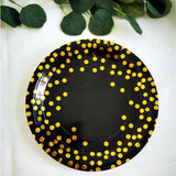 Set 10 Farfurii Unica Folosinta, Vivimall, Imprimeu cu Buline, din Carton, Diametru 23 cm, Negru/Auriu - vivimall.ro