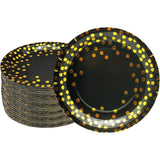 Set 10 Farfurii Unica Folosinta, Vivimall, Imprimeu cu Buline, din Carton, Diametru 23 cm, Negru/Auriu - vivimall.ro