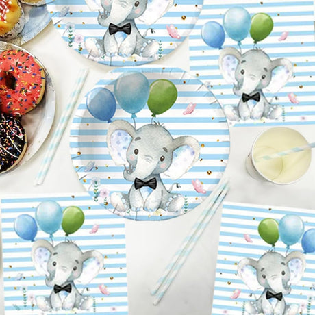 Set 10 Farfurii Unica Folosinta, Imprimeu Elefant, Din Carton, 17 Cm - vivimall.ro