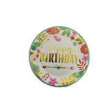 Set 10 Farfurii Unica Folosinta, Vivimall, Imprimeu Happy Birthday Frunze, din Carton, Diametru 18 cm, Multicolor - vivimall.ro