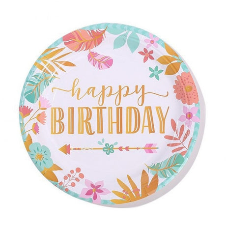 Set 10 Farfurii Carton Happy Birthday Frunze 18 Cm | JoyWare - vivimall.ro