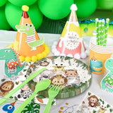 Set 10 Farfurii Unica Folosinta, Vivimall, Imprimeu Jungle, din Carton, 17 cm, Verde - vivimall.ro