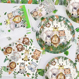 Set 10 Farfurii Unica Folosinta, Vivimall, Imprimeu Jungle, din Carton, 17 cm, Verde - vivimall.ro