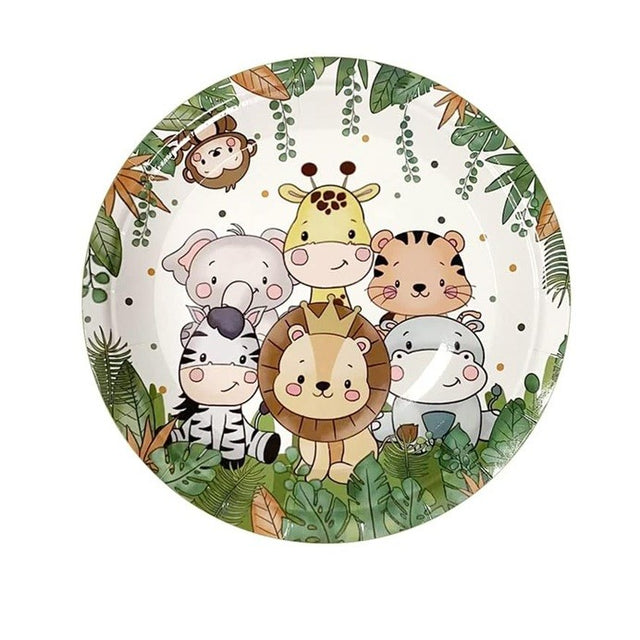 Set 10 Farfurii Unica Folosinta, Vivimall, Imprimeu Jungle, din Carton, 17 cm, Verde - vivimall.ro