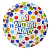 Set 10 Farfurii Unica Folosinta, Vivimall, Imprimeu La Multi Ani, din Carton, Diametru 17 cm, Multicolor - vivimall.ro