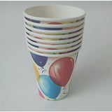Set 10 Pahare, Vivimall, Imprimeu cu Baloane, din Carton, 250 ml, 7.5 x 8.5 x 5.2 cm, Multicolor - vivimall.ro