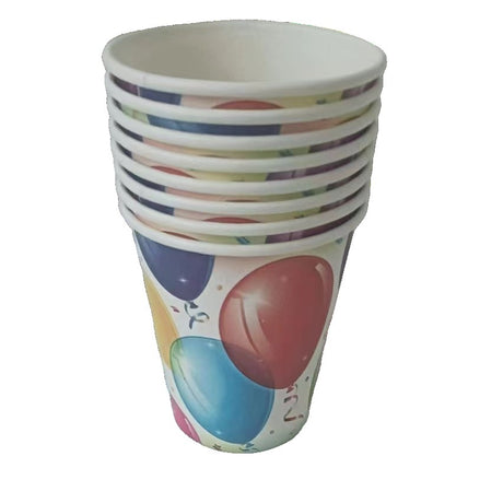 Set 10 Pahare, Vivimall, Imprimeu cu Baloane, din Carton, 250 ml, 7.5 x 8.5 x 5.2 cm, Multicolor - vivimall.ro