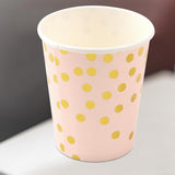 Set 10 Pahare, Vivimall, Imprimeu cu Buline, din Carton, 250 ml, 7.5 x 8.5 x 5.2 cm, Roz/Auriu - vivimall.ro