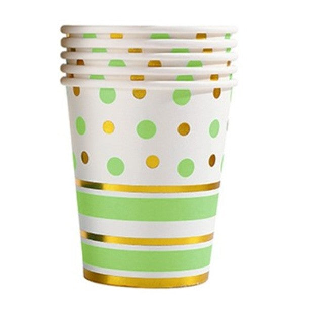 Set 10 Pahare Cu Buline Si Dungi Verde Auriu | FunStripe 4