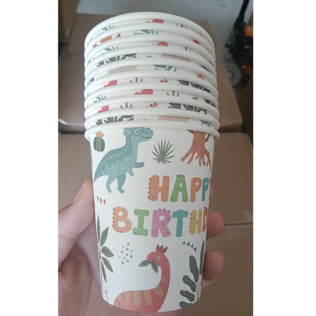 Set 10 Pahare, Vivimall, Imprimeu cu Dinozaurii, din Carton, 250 ml, 7.5 x 8.5 x 5.2 cm, Multicolor - vivimall.ro