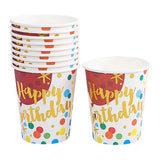 Set 10 Pahare, Vivimall, Imprimeu Happy Birthday Baloane, din Carton, 250 ml, 7.5 x 8.5 x 5.2 cm, Multicolor - vivimall.ro