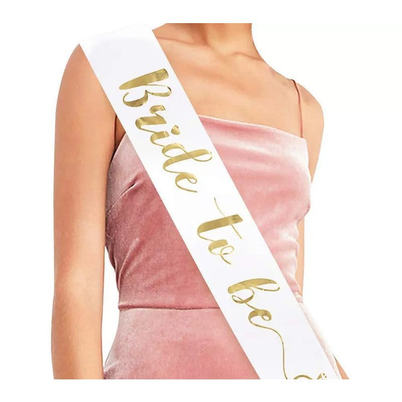 Set 10 Panglici Bride to Be si Team Bride, Vivimall, din Panza, Alb/Roz - vivimall.ro