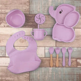 Комплект бебешки прибори за хранене от 10 части с шарка на слон | BabyFeast