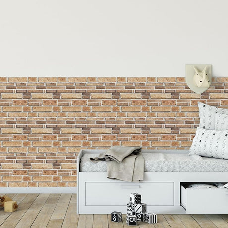 Set 10 Placi Tapet 3D, Vivimall, 30 x 30 cm, din PVC, Tip Piatra, Suprafata acoperita 0.9 mp, Autoadeziv, Bej - vivimall.ro