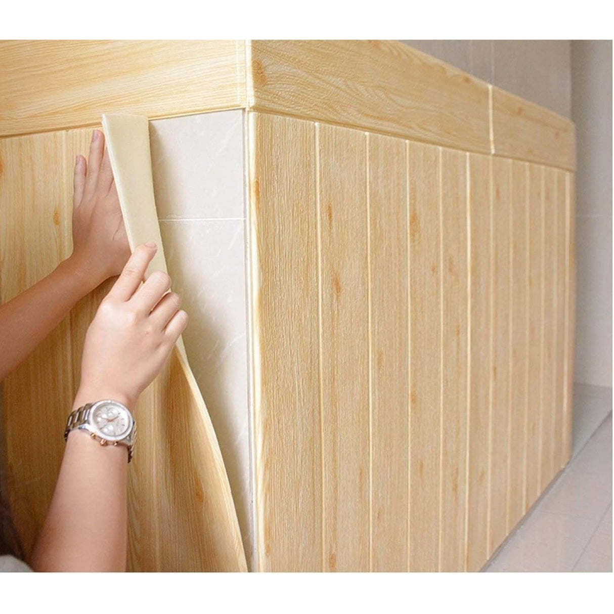 Set 10 Placi Tapet 3D, 70 X 70 Cm, Grosime 3 Mm, Din Rasina, Tip Placi De Lemn, Suprafata Acoperita 4.9 Mp - vivimall.ro