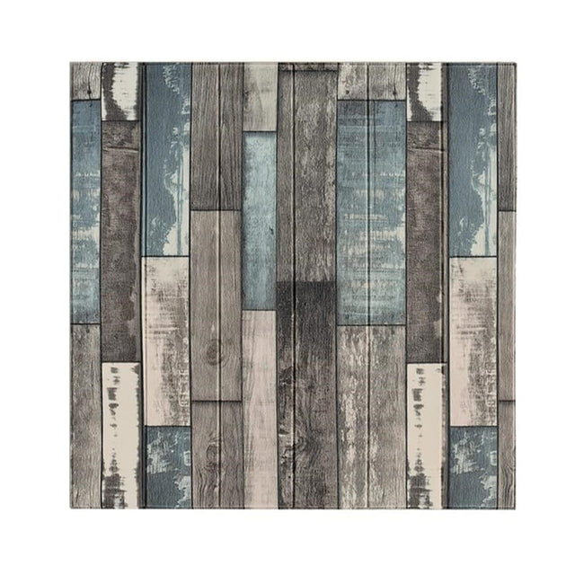 Set 10 Placi Tapet 3D, Vivimall, 70 x 70 cm, Grosime 3 mm, din Rasina, Tip Placi de Lemn, Suprafata Acoperita 4.9 mp, Gri/Albastru - vivimall.ro