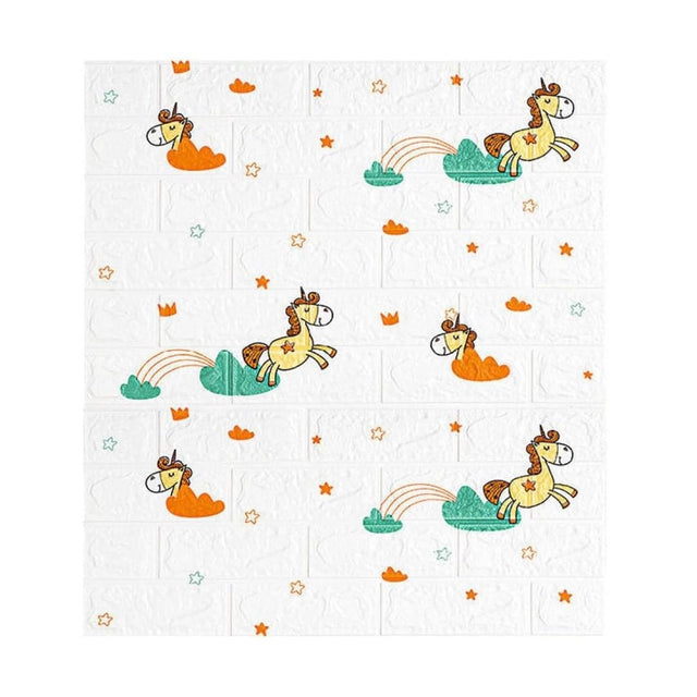 Set 10 Placi Tapet 3D, Vivimall, 70 x 77 cm, Grosime 3 mm, din Polietilena, Tip Caramida, Model Unicorni, Suprafata acoperita 5.3 mp, Alb - vivimall.ro