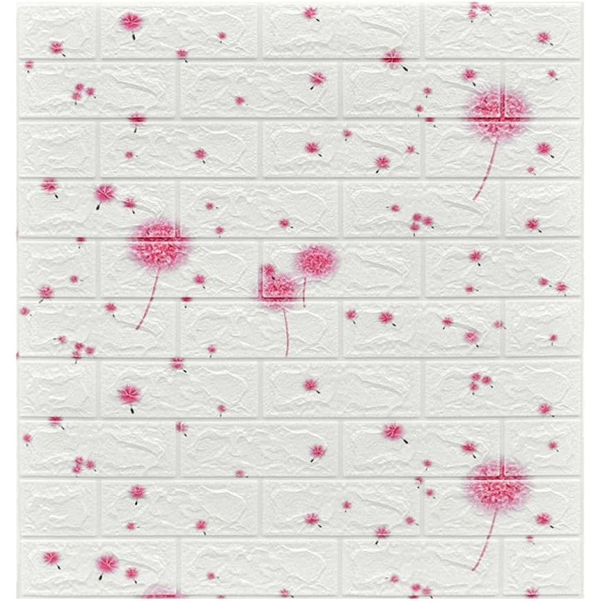 Set 10 Placi Tapet 3D, Vivimall, 70 x 77 cm, Grosime 3 mm, din Polietilena, Tip Caramida, Model Papadie Roz, Suprafata acoperita 5.3 mp, Alb - vivimall.ro