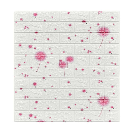 Set 10 Placi Tapet 3D, Vivimall, 70 x 77 cm, Grosime 3 mm, din Polietilena, Tip Caramida, Model Papadie Roz, Suprafata acoperita 5.3 mp, Alb - vivimall.ro