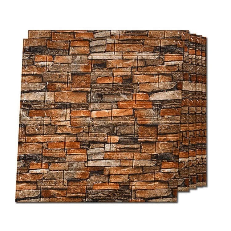 Set 10 Placi Tapet 3D, Vivimall, 70 x 77 cm, Grosime 3 mm, din Polietilena, Model Caramida, Suprafata acoperita 5.3 mp, Piatra Galbena - vivimall.ro