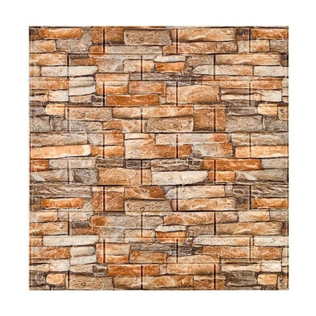 Set 10 Placi Tapet 3D, Vivimall, 70 x 77 cm, Grosime 3 mm, din Polietilena, Model Caramida, Suprafata acoperita 5.3 mp, Piatra Galbena - vivimall.ro