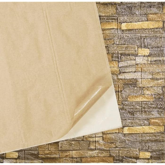 Set 10 Placi Tapet 3D, Vivimall, 70 x 77 cm, Grosime 3 mm, din Polietilena, Model Caramida, Suprafata acoperita 5.3 mp, Piatra Galbena - vivimall.ro
