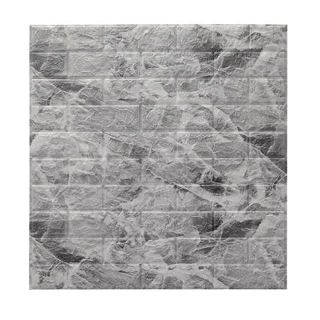 Set 10 Placi Tapet 3D, Vivimall, 70 x 77 cm, Grosime 3 mm, din Polietilena, Model Caramida, Suprafata acoperita 5.3 mp, Marmura Gri - vivimall.ro